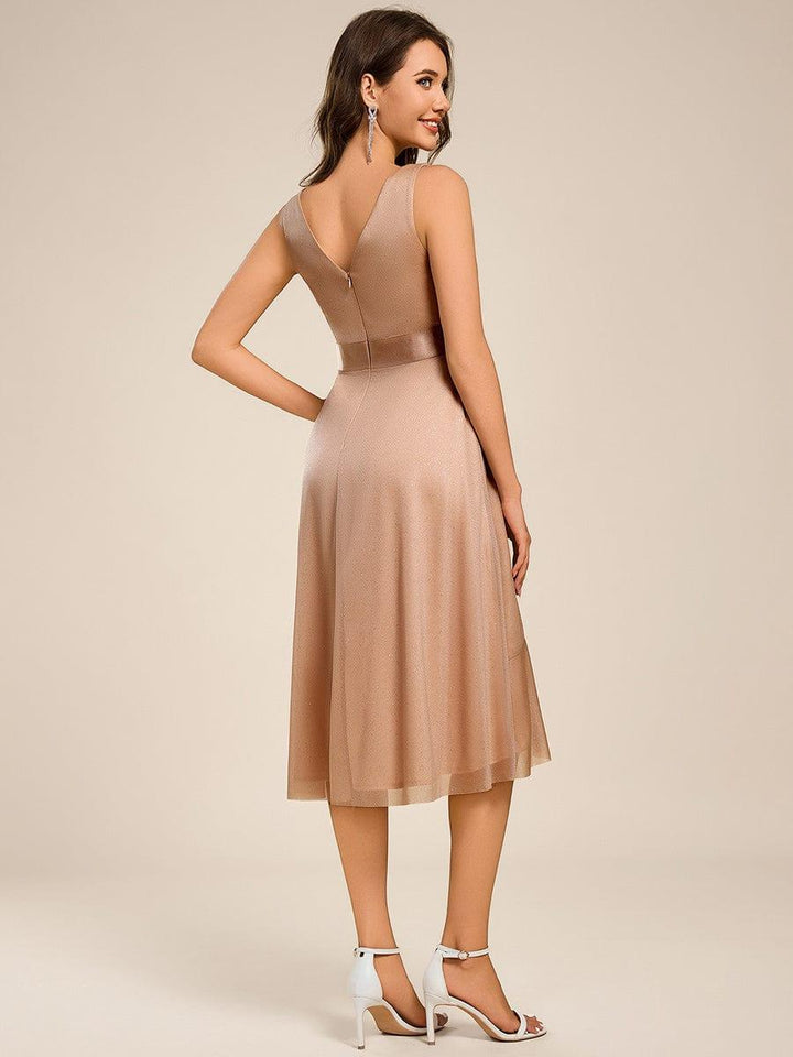 ever AZARIA|Glitter Sleeveless Deep V-Neck A-Line Midi Wedding Guest Dress