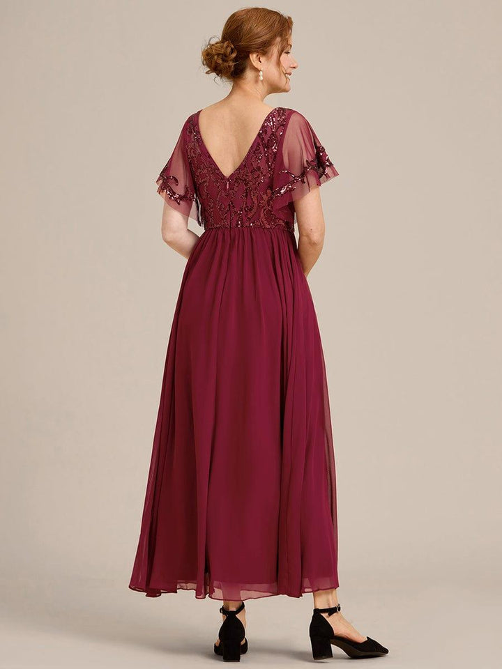 ever HAZEL|Short Sleeve V-Neck Sequin Chiffon A-Line Mother of the Bride Dress