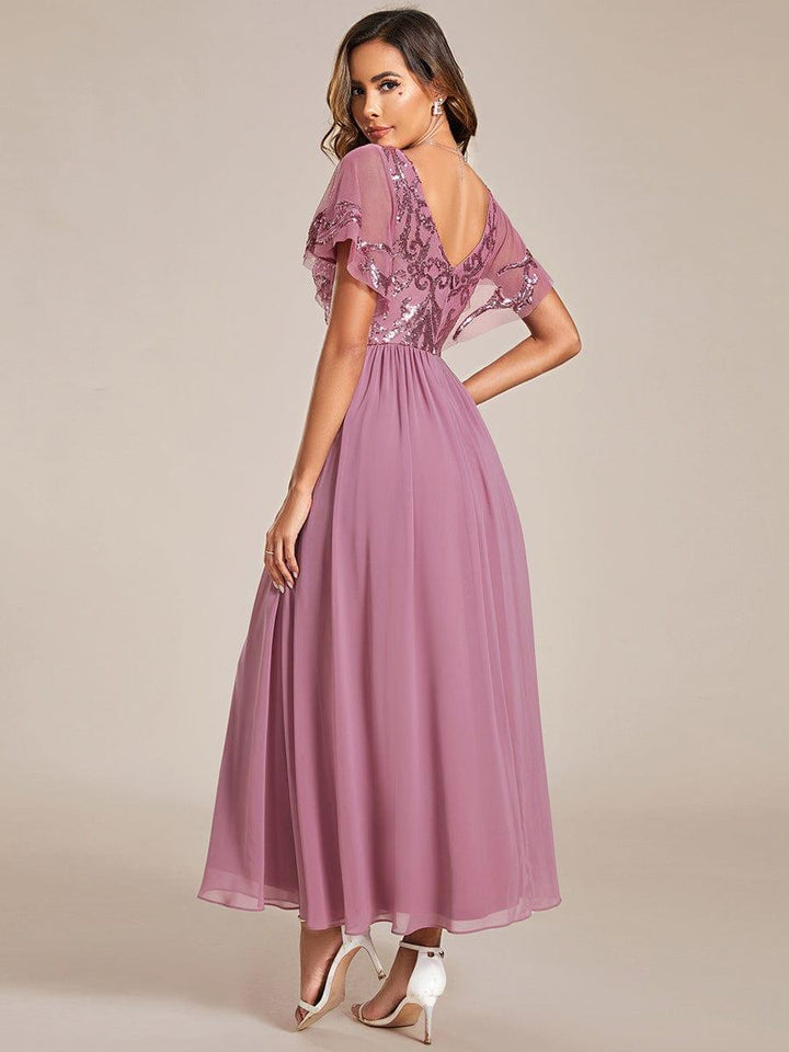 ever HAZEL|Short Sleeve V-Neck Sequin Chiffon A-Line Mother of the Bride Dress