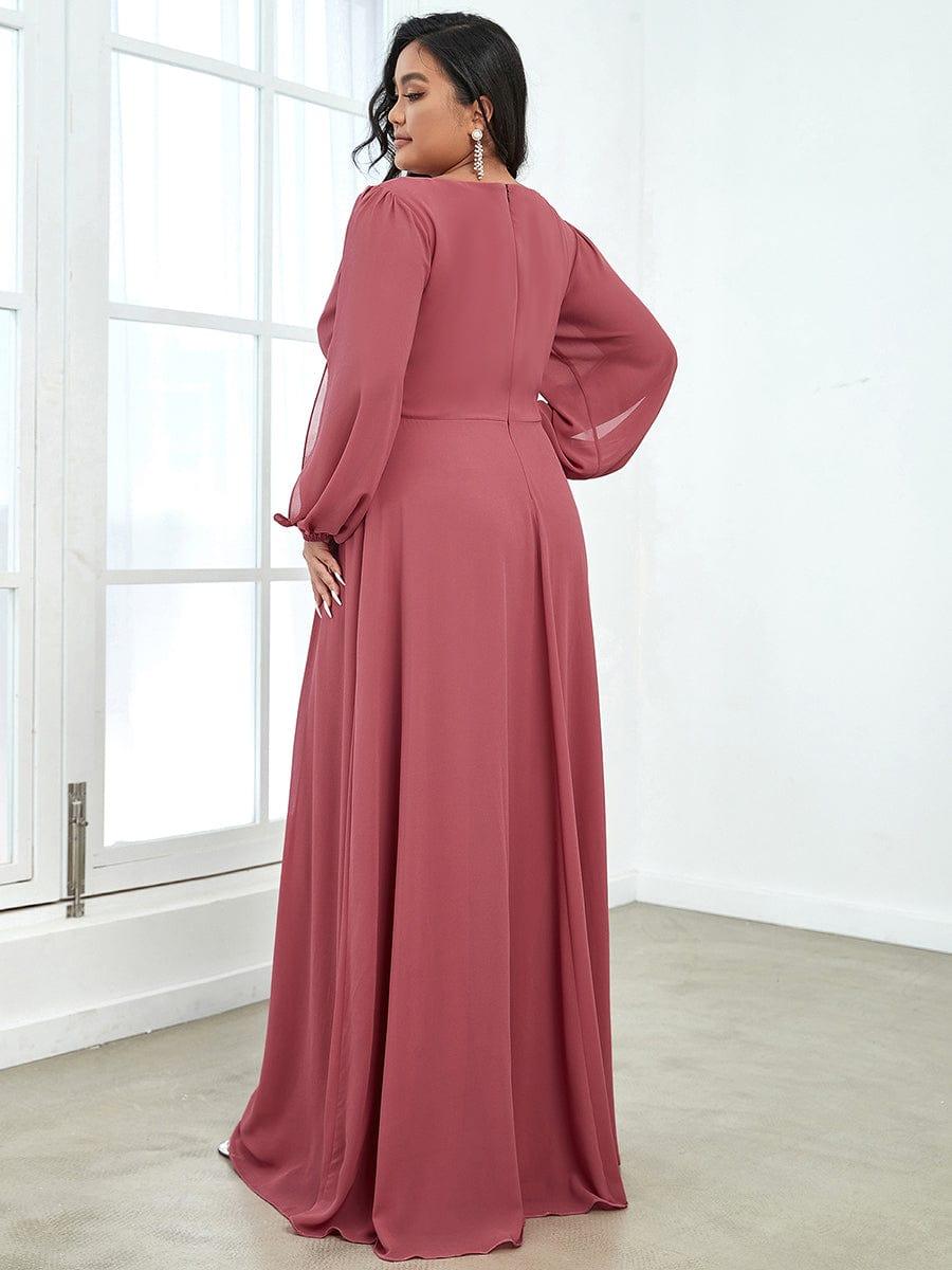 pretty AMOUR|Stylish Plus Size Chiffon Formal Evening Dresses with Long Lantern Sleeves