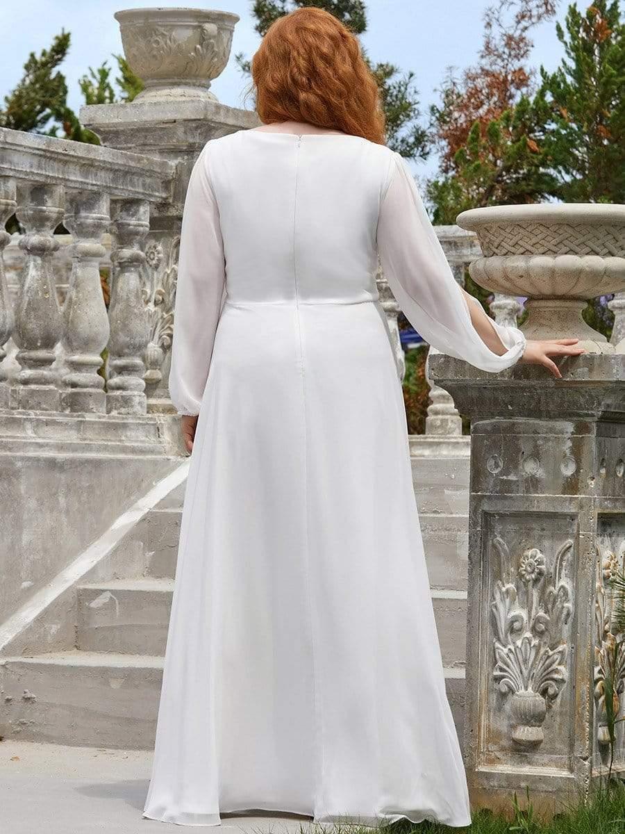 ever AMOUR|Elegant Chiffon V-Neckline Long Sleeve Wedding Guest Dress