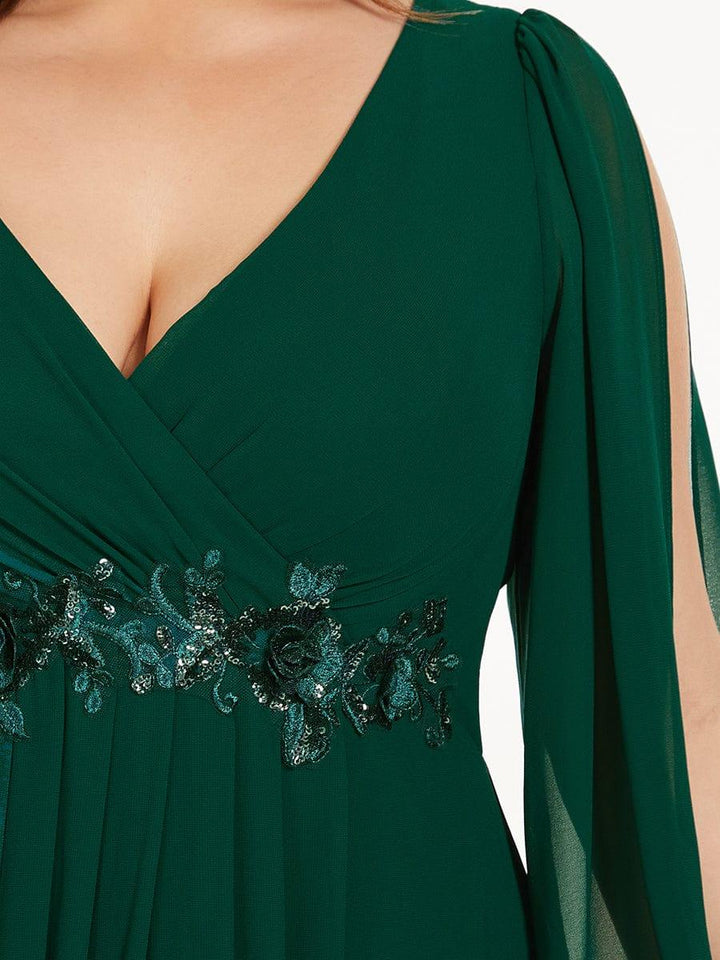 pretty AMOUR|Stylish Plus Size Chiffon Formal Evening Dresses with Long Lantern Sleeves