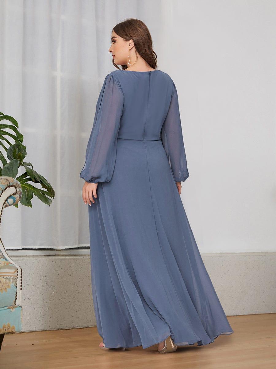 ever AMOUR|Elegant Chiffon V-Neckline Long Sleeve Wedding Guest Dress