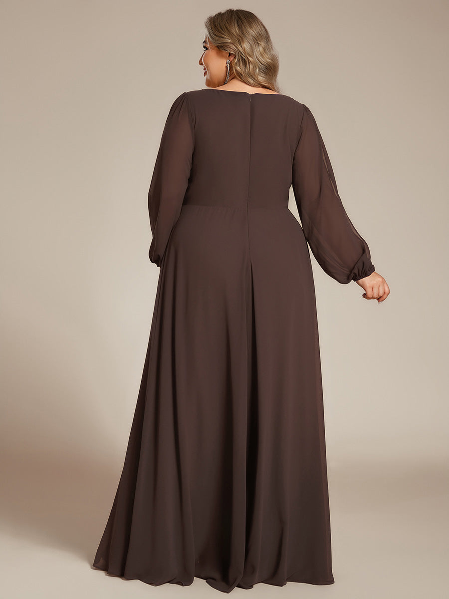 ever AMOUR|Elegant Chiffon V-Neckline Long Sleeve Wedding Guest Dress