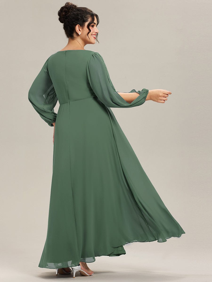 ever AMOUR|Elegant Chiffon V-Neckline Long Sleeve Wedding Guest Dress