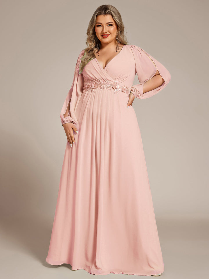 pretty AMOUR|Stylish Plus Size Chiffon Formal Evening Dresses with Long Lantern Sleeves