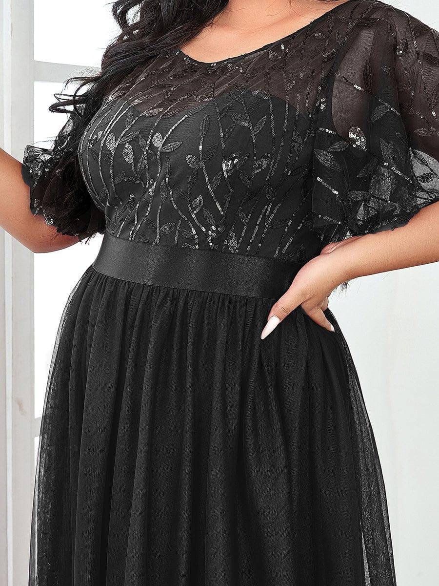 ever SAPHIR|Women's A-Line Sequin Leaf Maxi Prom Dress with Sleeves