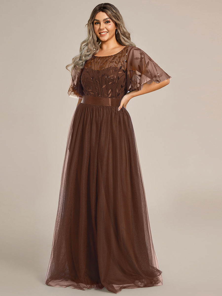 ever SAPHIR|Women's A-Line Short Sleeve Embroidery Floor Length Evening Dresses