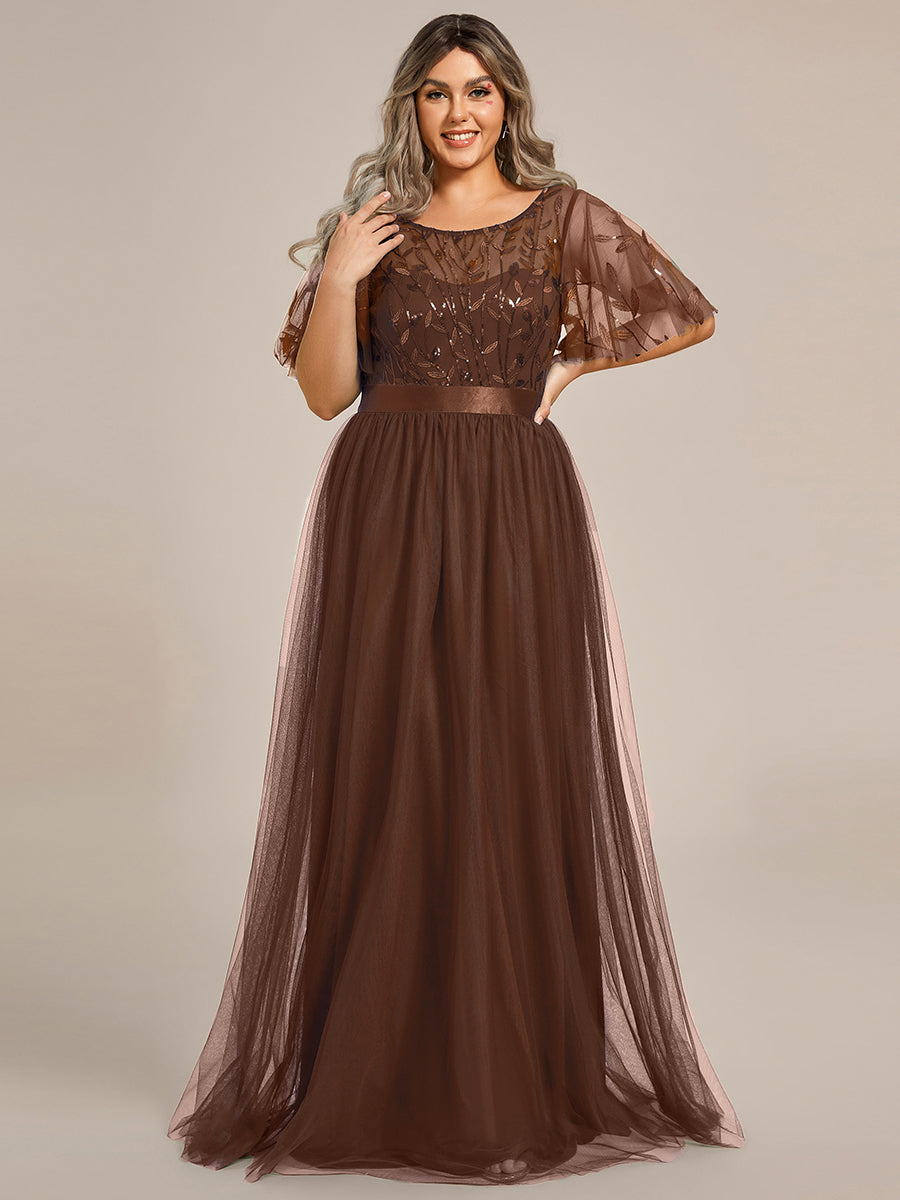 ever SAPHIR|Women's A-Line Short Sleeve Embroidery Floor Length Evening Dresses