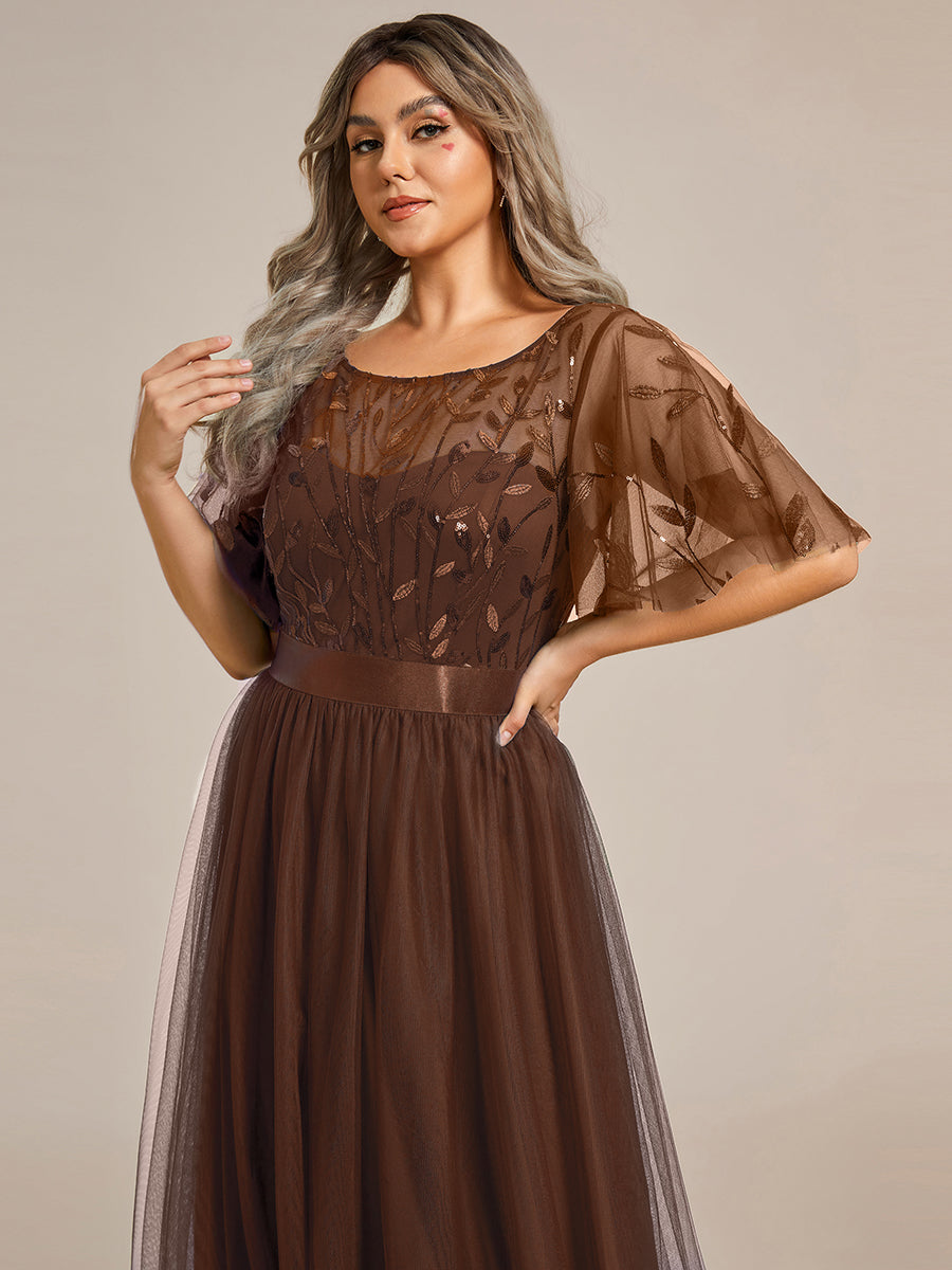 ever SAPHIR|Women's A-Line Short Sleeve Embroidery Floor Length Evening Dresses