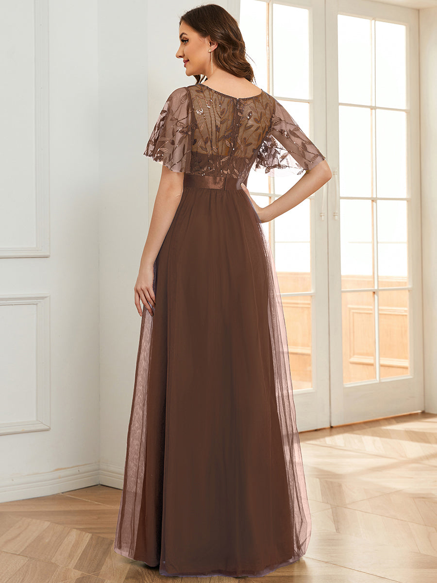 ever SAPHIR|Women's A-Line Short Sleeve Embroidery Floor Length Evening Dresses