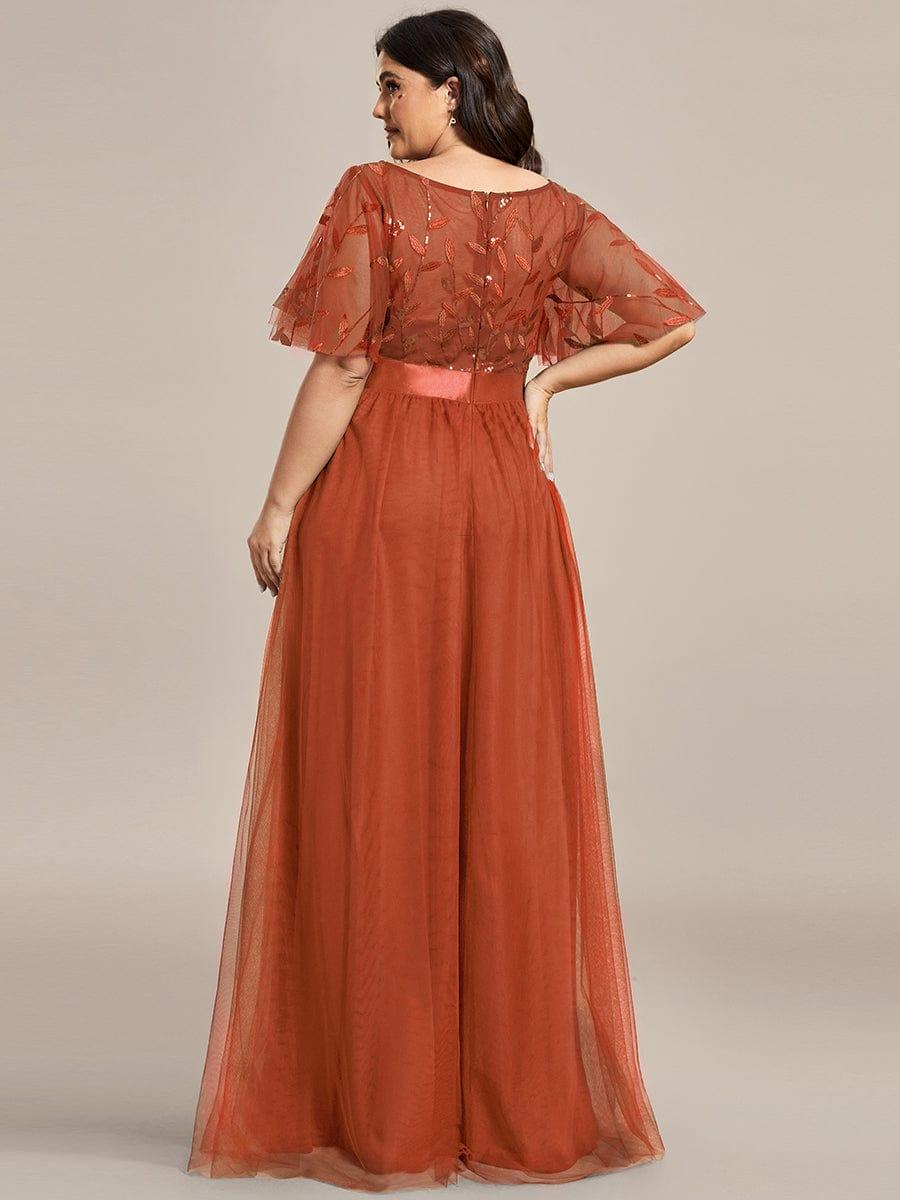 ever SAPHIR|Women's A-Line Sequin Leaf Maxi Prom Dress with Sleeves