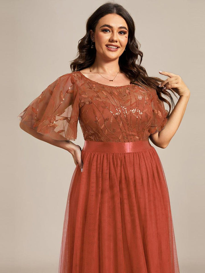 ever SAPHIR|Women's A-Line Short Sleeve Embroidery Floor Length Evening Dresses