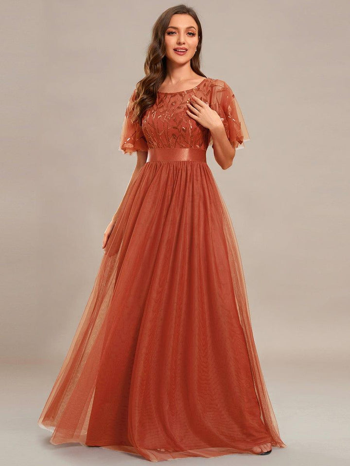 ever SAPHIR|Women's A-Line Short Sleeve Embroidery Floor Length Evening Dresses