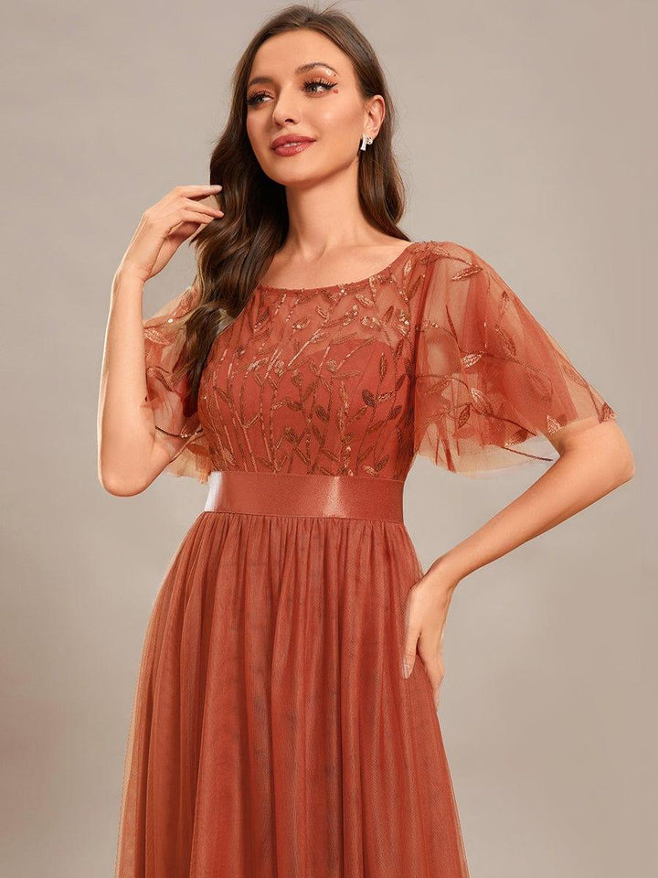 ever SAPHIR|Women's A-Line Short Sleeve Embroidery Floor Length Evening Dresses