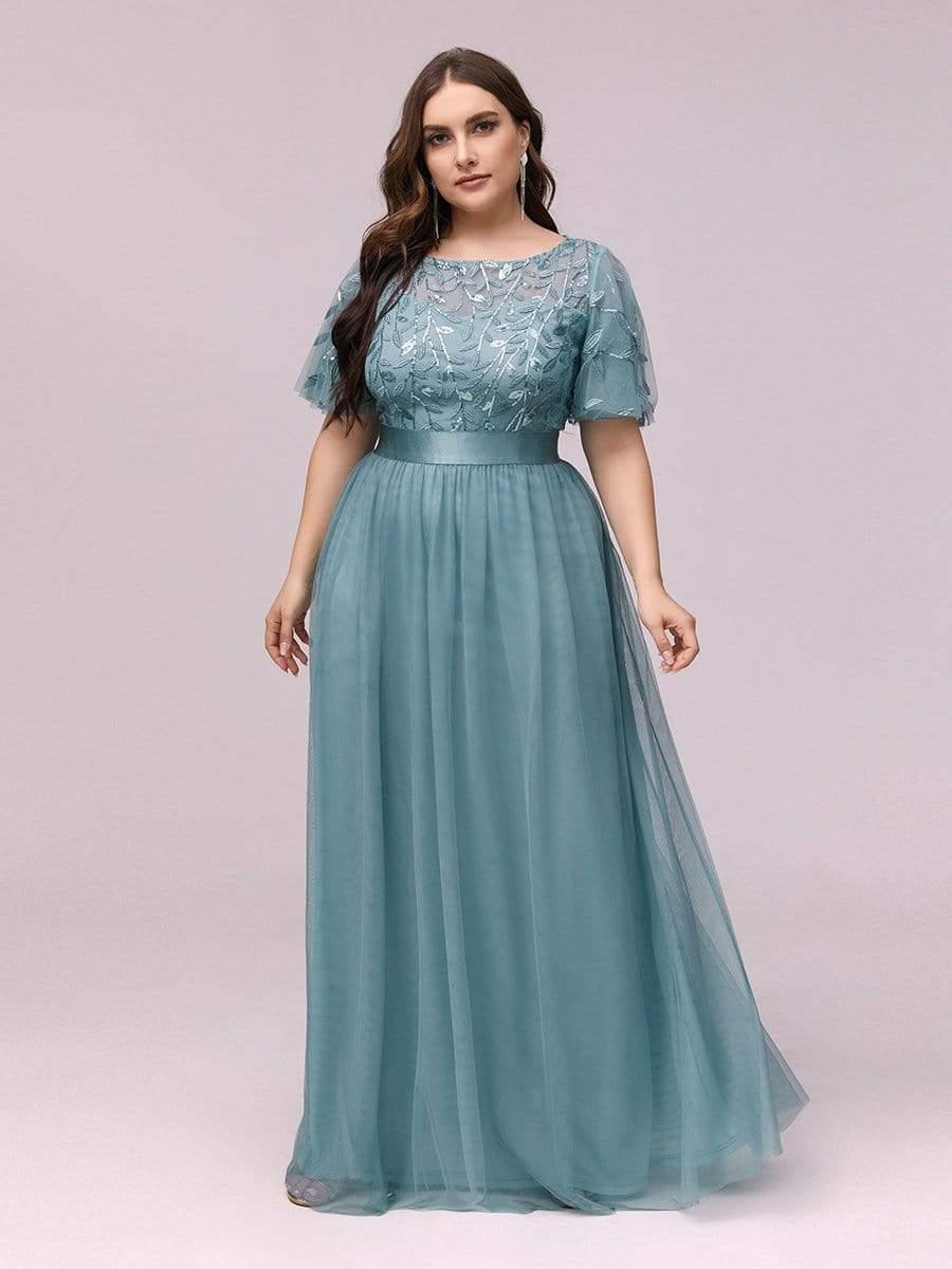 pretty SAPHIR|Plus Size Women's Embroidery Evening Dresses with Short Sleeve