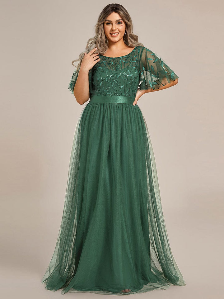ever SAPHIR|Women's A-Line Short Sleeve Embroidery Floor Length Evening Dresses