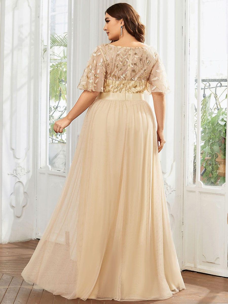ever SAPHIR|Women's A-Line Sequin Leaf Maxi Prom Dress with Sleeves