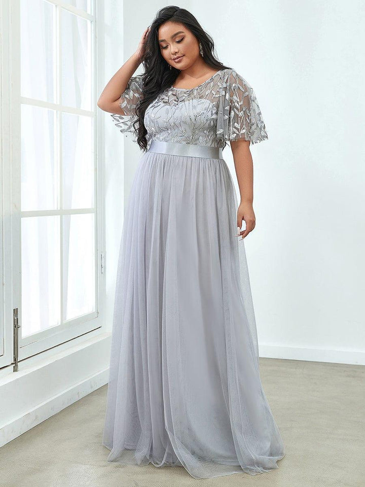 ever SAPHIR|Women's A-Line Short Sleeve Embroidery Floor Length Evening Dresses
