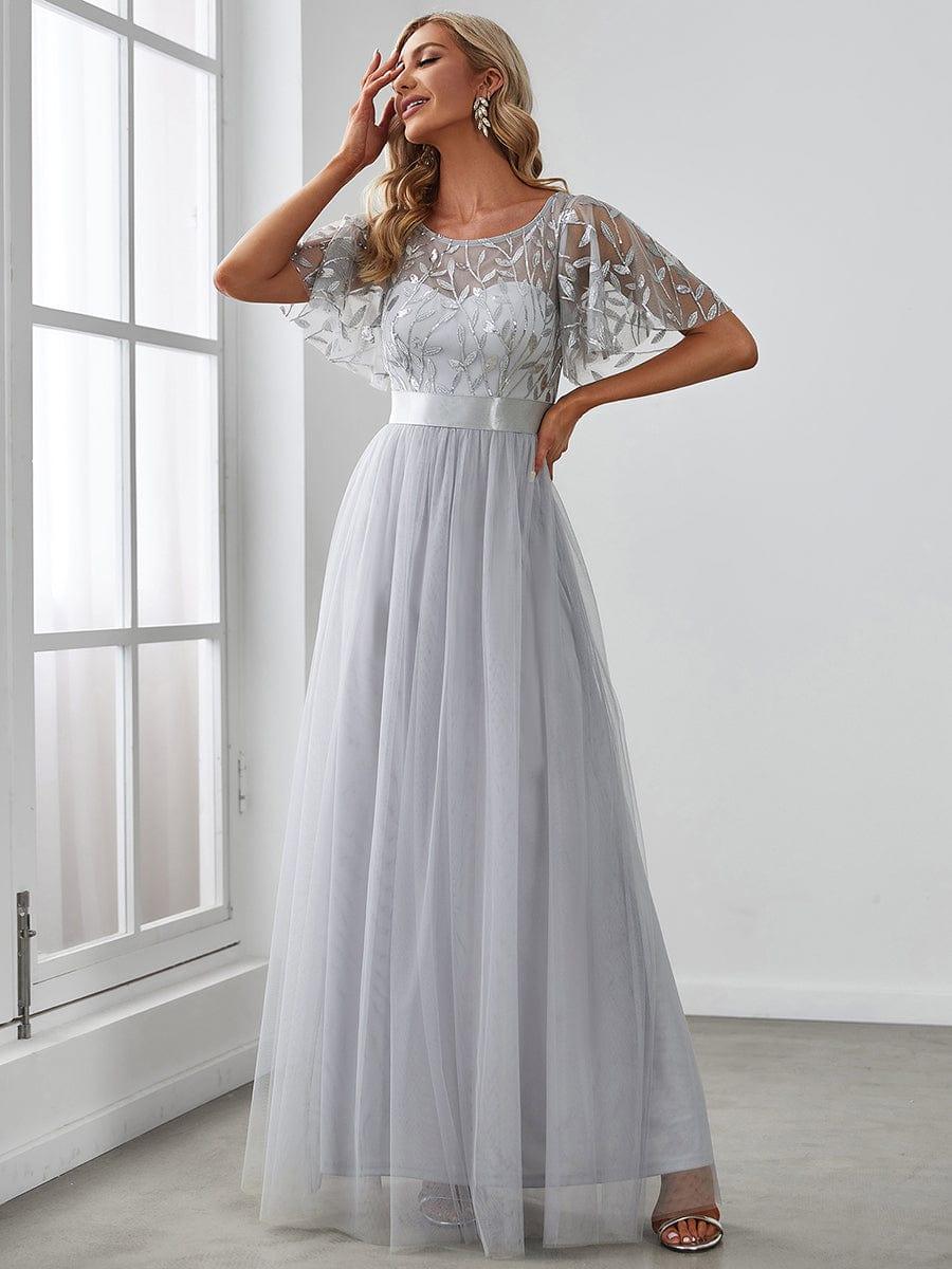 ever SAPHIR|Women's A-Line Short Sleeve Embroidery Floor Length Evening Dresses