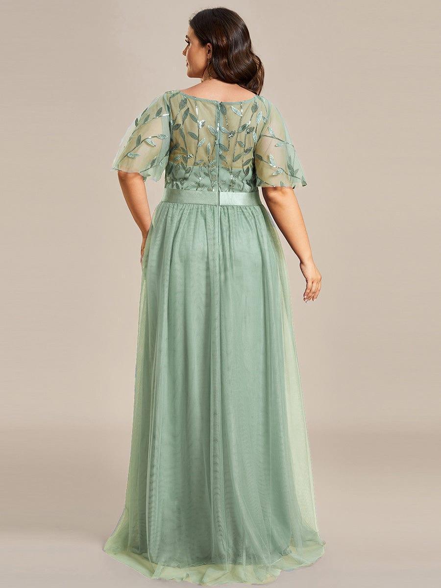 ever SAPHIR|Women's A-Line Sequin Leaf Maxi Prom Dress with Sleeves