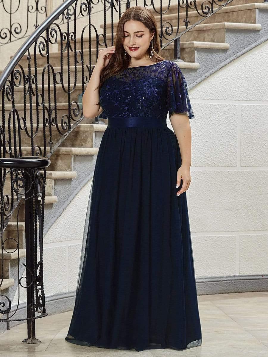 pretty SAPHIR|Plus Size Women's Embroidery Evening Dresses with Short Sleeve