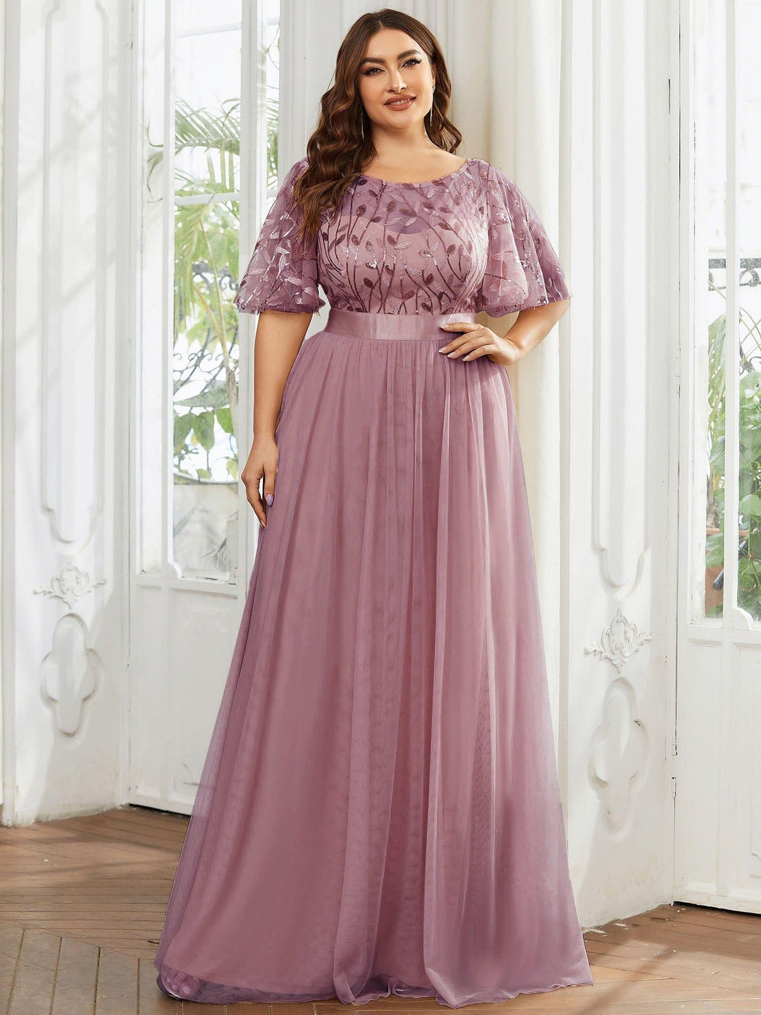 pretty SAPHIR|Plus Size Women's Embroidery Evening Dresses with Short Sleeve