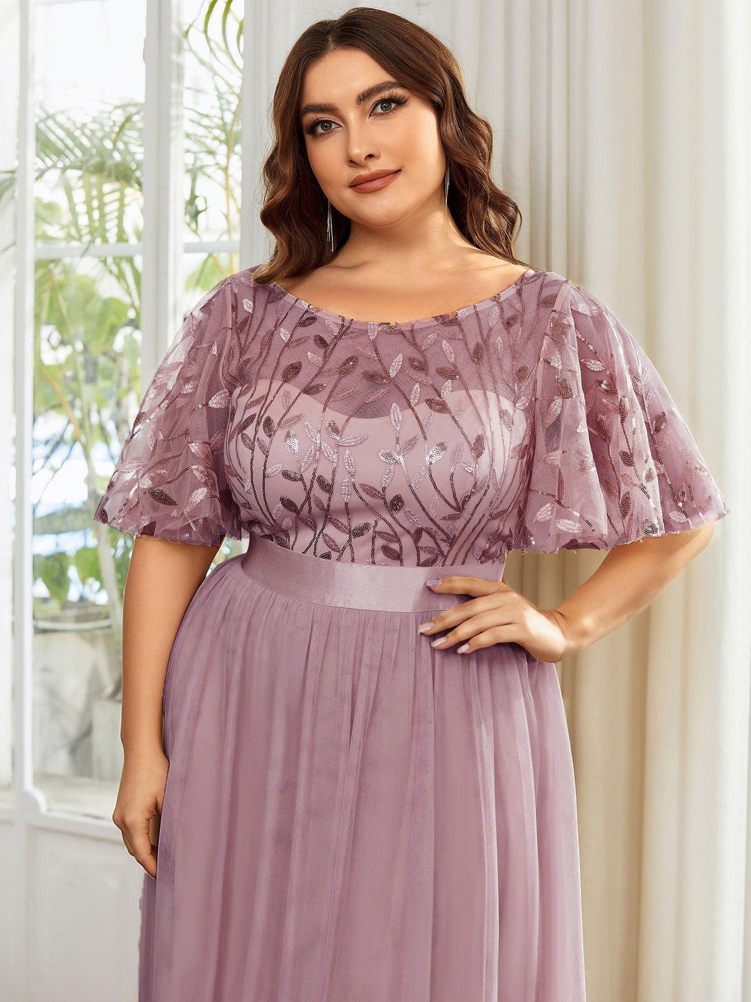 pretty SAPHIR|Plus Size Women's Embroidery Evening Dresses with Short Sleeve