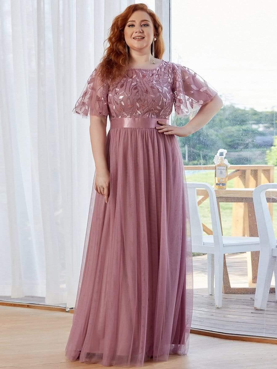 pretty SAPHIR|Plus Size Women's Embroidery Evening Dresses with Short Sleeve