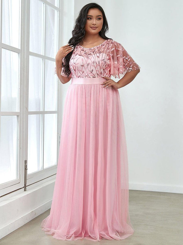 ever SAPHIR|Women's A-Line Short Sleeve Embroidery Floor Length Evening Dresses