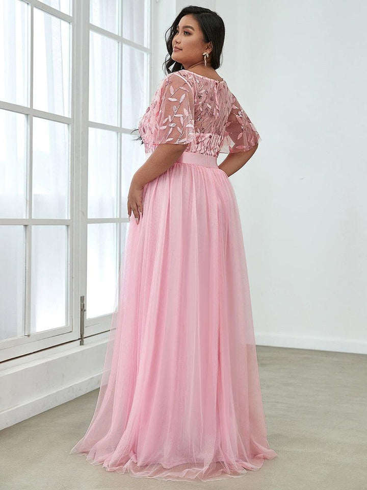 ever SAPHIR|Women's A-Line Short Sleeve Embroidery Floor Length Evening Dresses