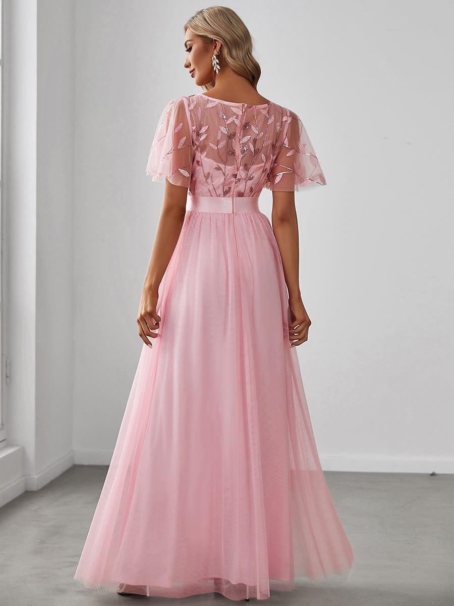 ever SAPHIR|Women's A-Line Short Sleeve Embroidery Floor Length Evening Dresses