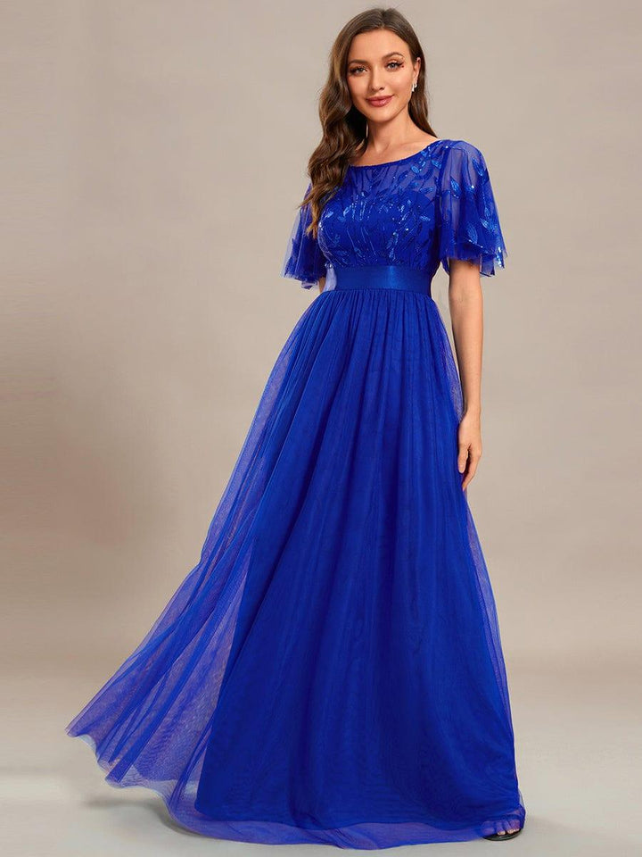 ever SAPHIR|Women's A-Line Short Sleeve Embroidery Floor Length Evening Dresses