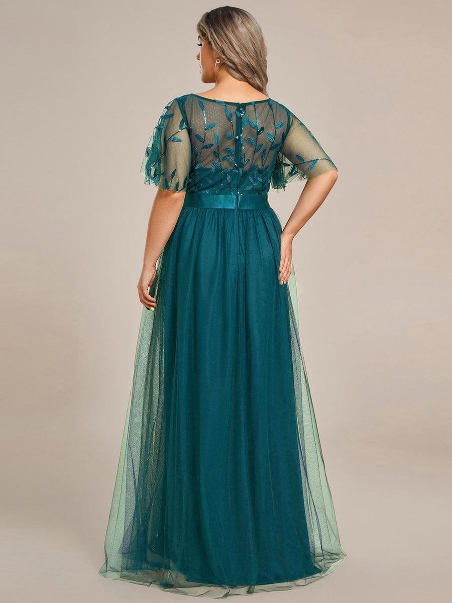 ever SAPHIR|Women's A-Line Sequin Leaf Maxi Prom Dress with Sleeves