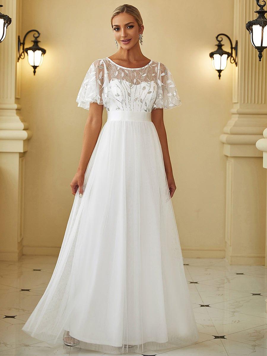 ever SAPHIR|Women's A-Line Sequin Leaf Maxi Prom Dress with Sleeves