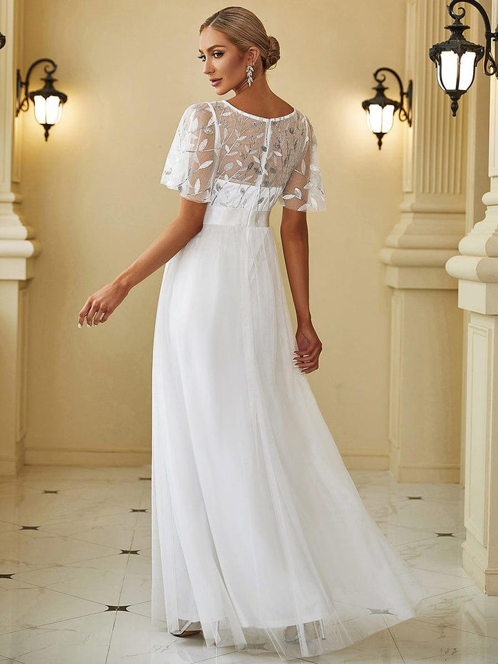 ever SAPHIR|Women's A-Line Short Sleeve Embroidery Floor Length Evening Dresses