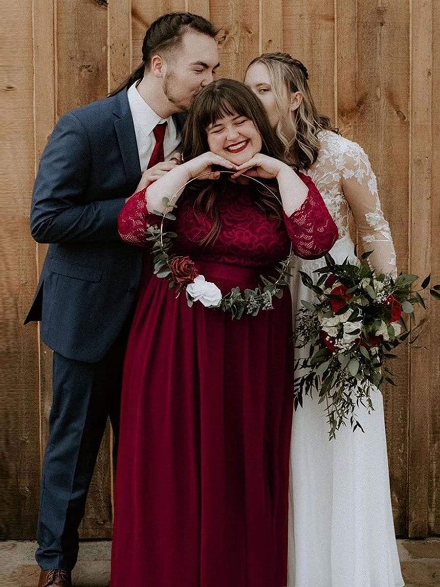 pretty FAUN|Simple Plus Size Lace Evening Dress with Half Sleeves