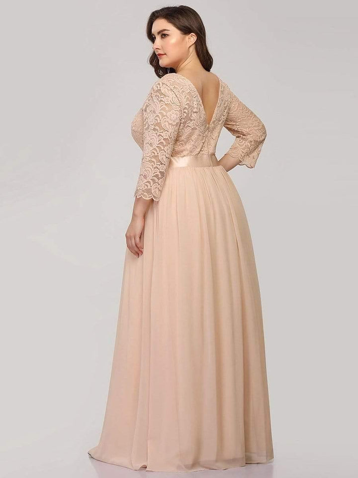 pretty FAUN|Simple Plus Size Lace Evening Dress with Half Sleeves