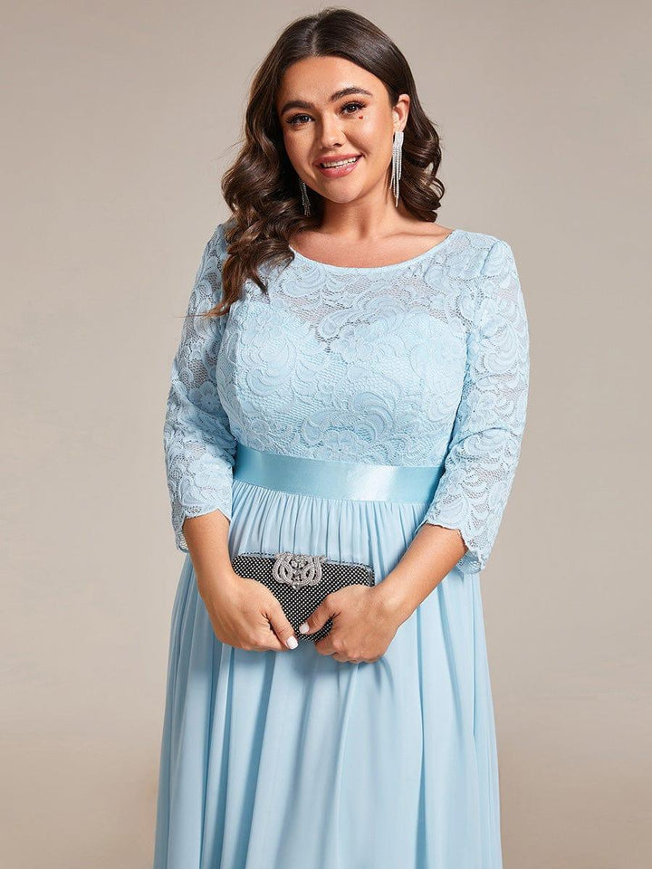 ever FAUN|Lace Chiffon Maxi Evening Dress with Half Sleeve