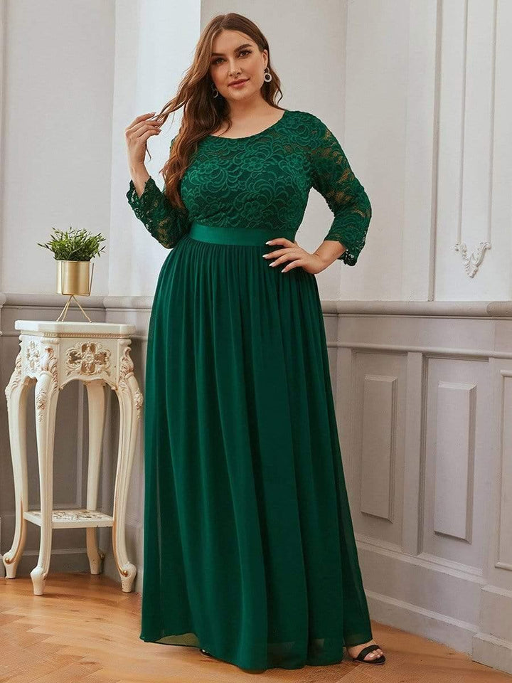 pretty FAUN|Simple Plus Size Lace Evening Dress with Half Sleeves