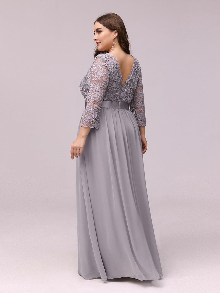 ever FAUN|Lace Chiffon Maxi Evening Dress with Half Sleeve