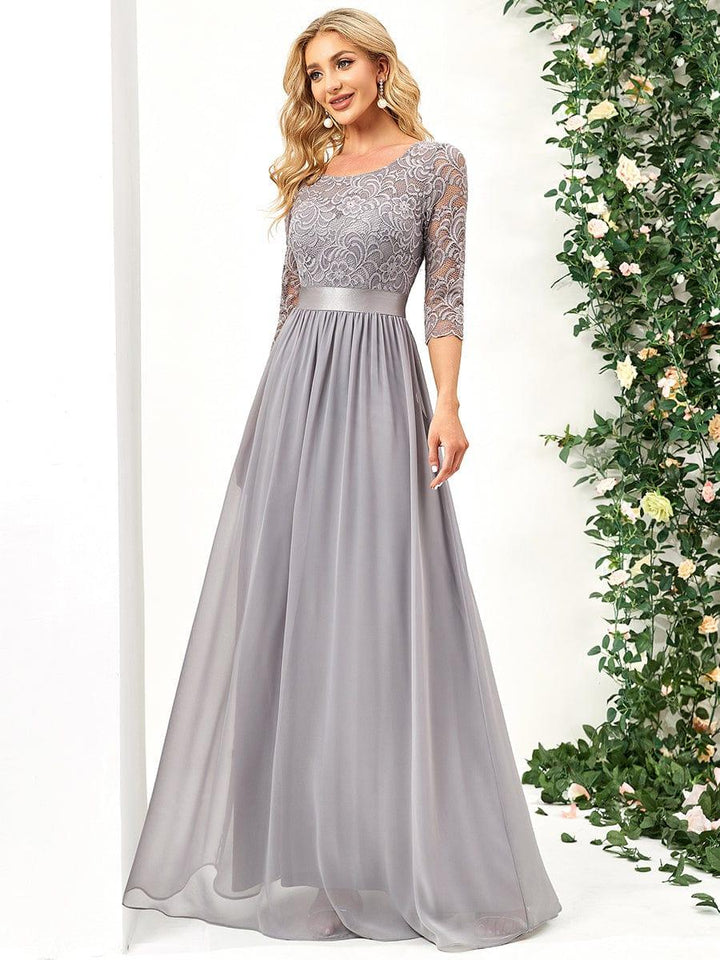 ever FAUN|Lace Chiffon Maxi Evening Dress with Half Sleeve