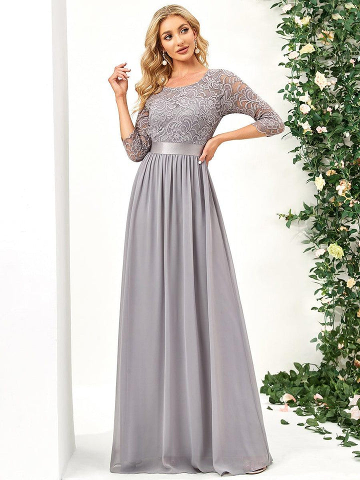 ever FAUN|Lace Chiffon Maxi Evening Dress with Half Sleeve