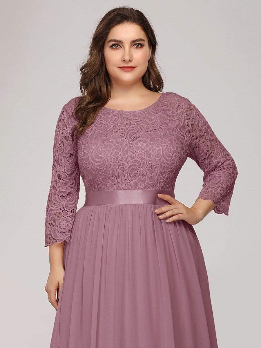 pretty FAUN|Simple Plus Size Lace Evening Dress with Half Sleeves