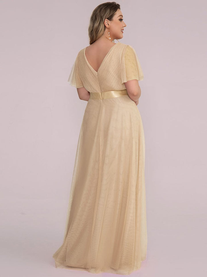pretty MISTE|Women's Floor-Length Plus Size Formal Bridesmaid Dress with Short Sleeve