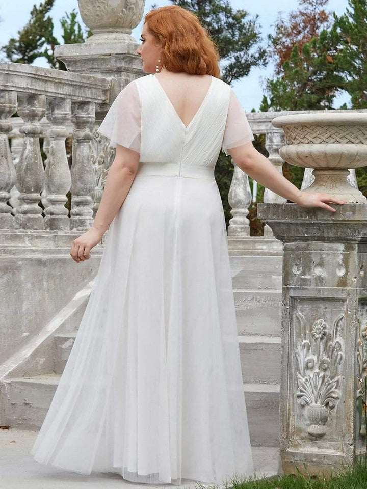 pretty MISTE|Women's Floor-Length Plus Size Formal Bridesmaid Dress with Short Sleeve