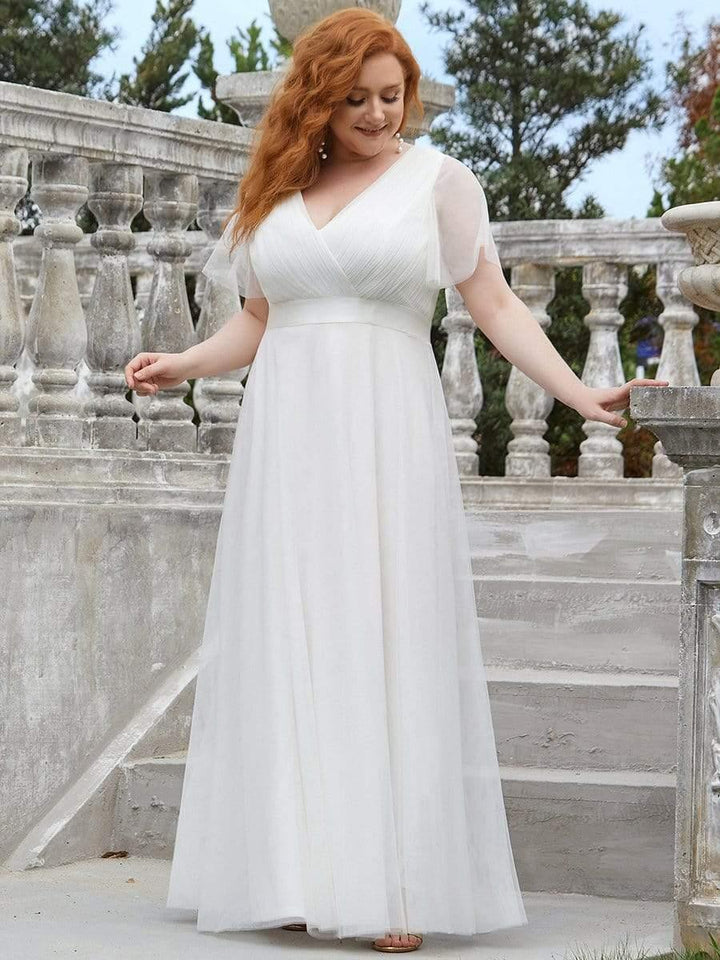 pretty MISTE|Women's Floor-Length Plus Size Formal Bridesmaid Dress with Short Sleeve