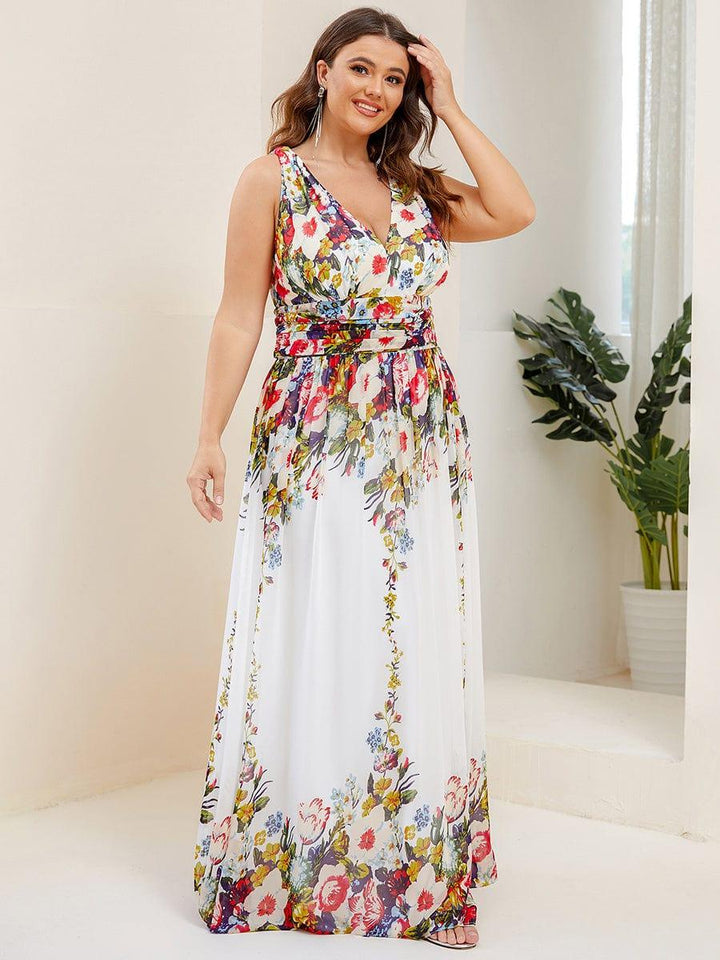 pretty HUSH|Plus Size Sleeveless V-Neck Chiffon Semi Bridesmaid Dress