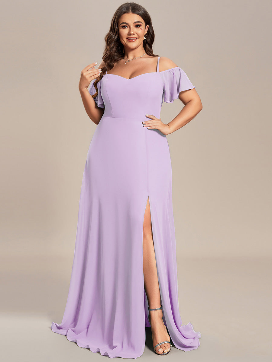 ever REYA|Off Shoulder High Slit Chiffon Flowy Bridesmaid Dress