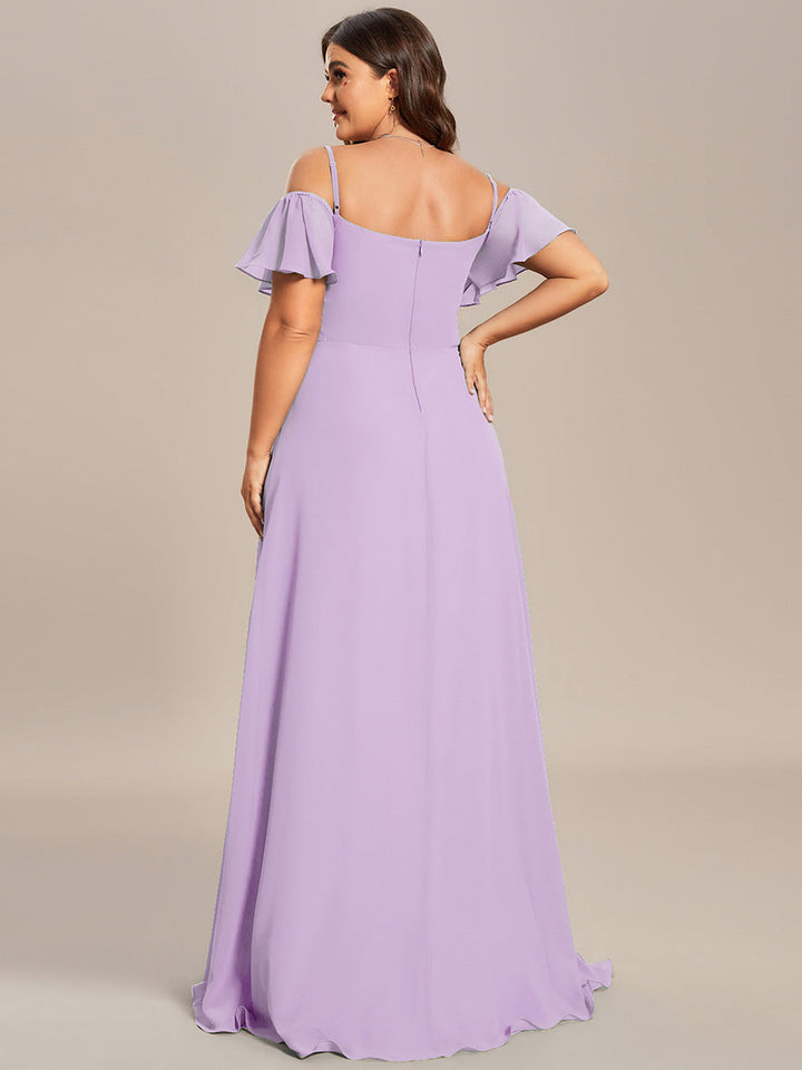 ever REYA|Off Shoulder High Slit Chiffon Flowy Bridesmaid Dress